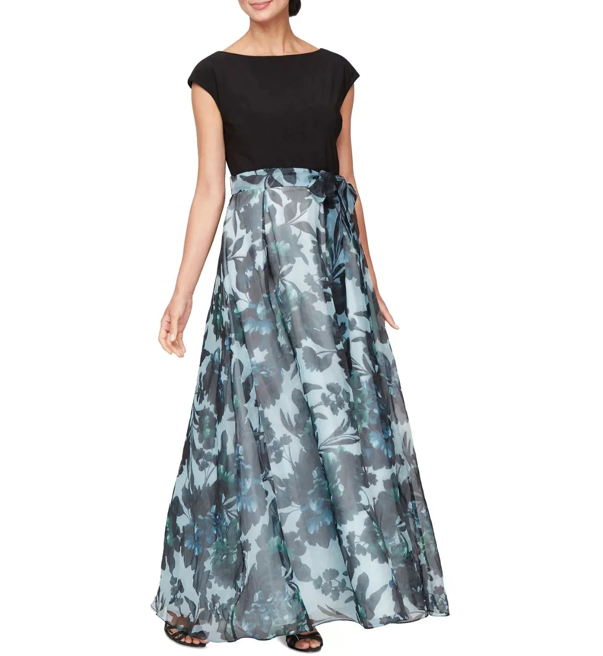 Fashions Floral-Print Cap-Sleeve Gown